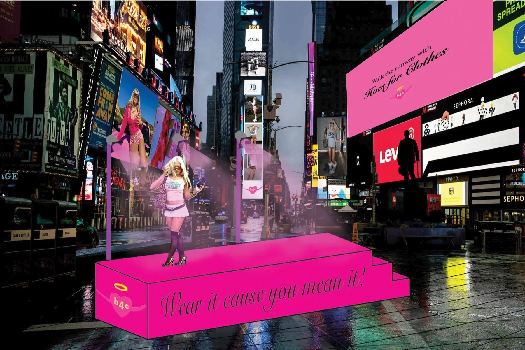 Hoes for Clothes runway installation concept in Times Square
